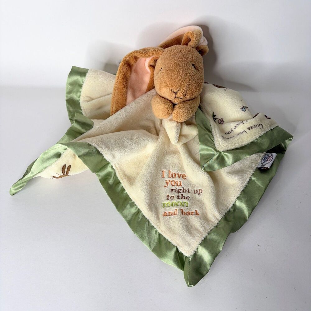 Guess How Much I Love You Baby Lovey Security Blanket Bunny Plush Green Yellow
